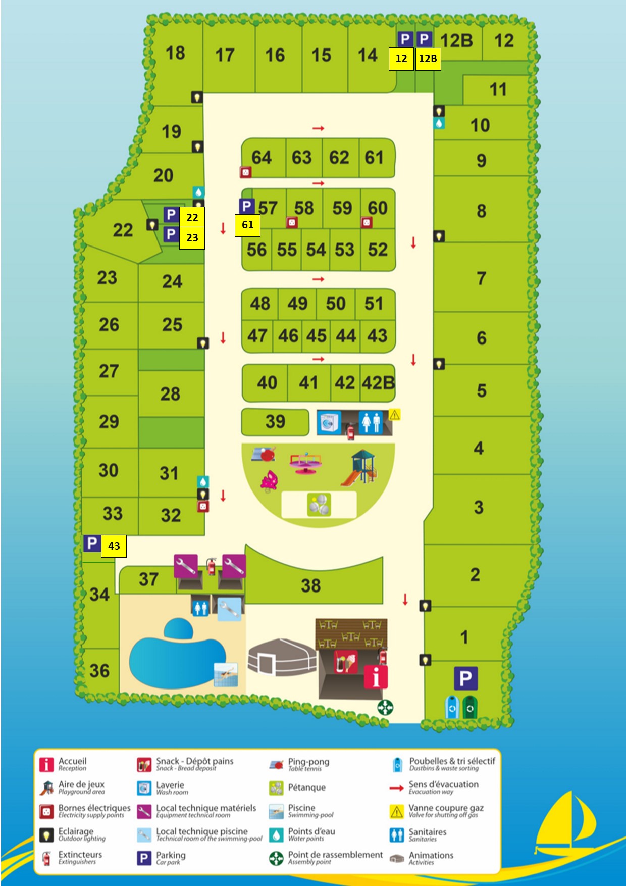 plan du camping les Mimosas à Fouesnant